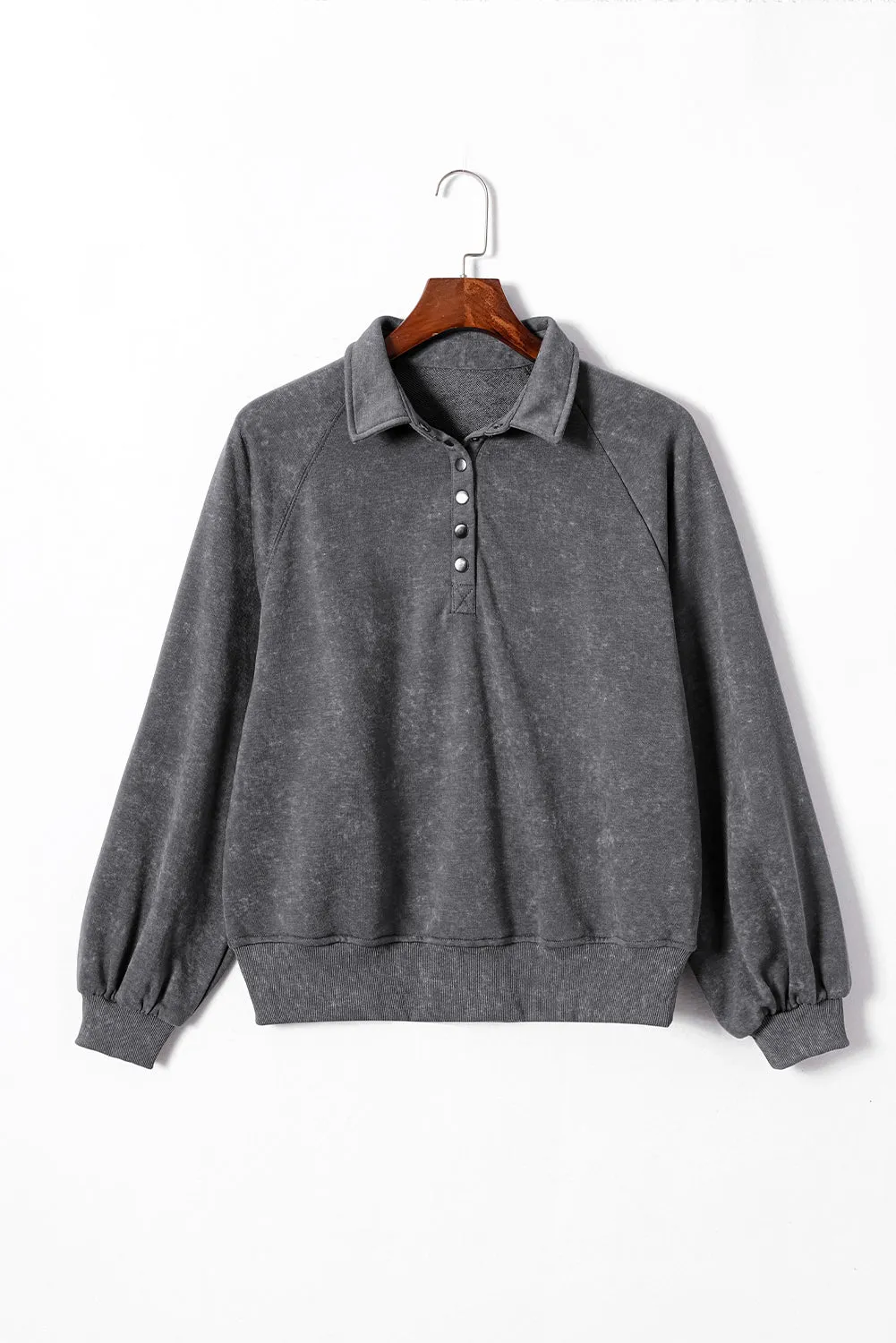 Washed Lantern Sleeve Pullover Sweatshirt