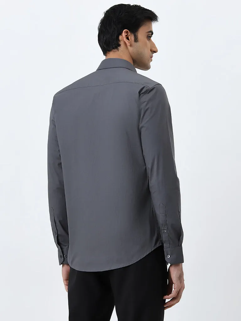 WES Formals Dark Grey Ultra Slim-Fit Cotton-Blend Shirt