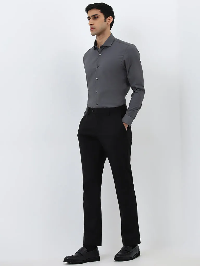 WES Formals Dark Grey Ultra Slim-Fit Cotton-Blend Shirt