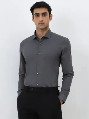 WES Formals Dark Grey Ultra Slim-Fit Cotton-Blend Shirt