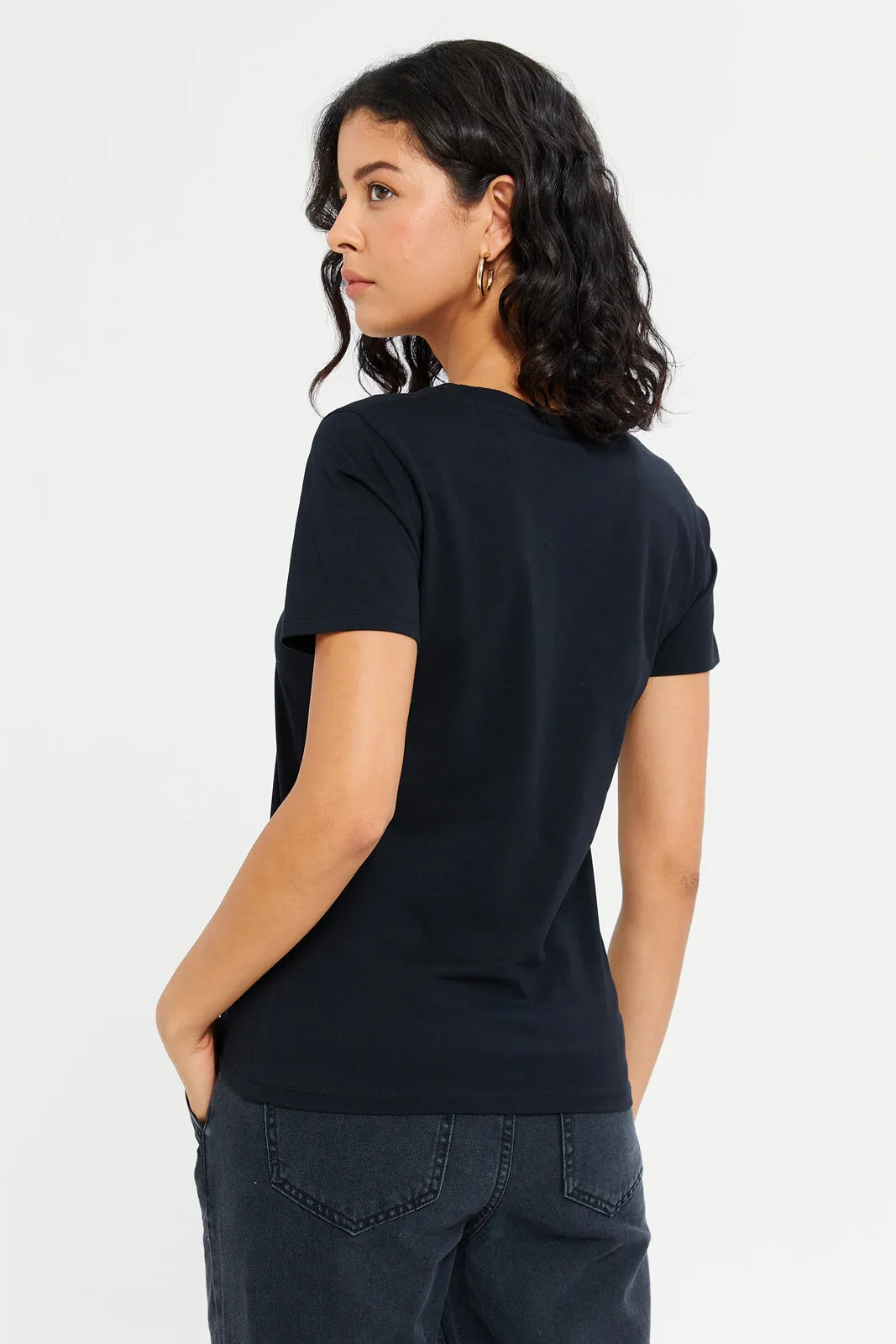 Women Black Paris Embellished T-Shirt