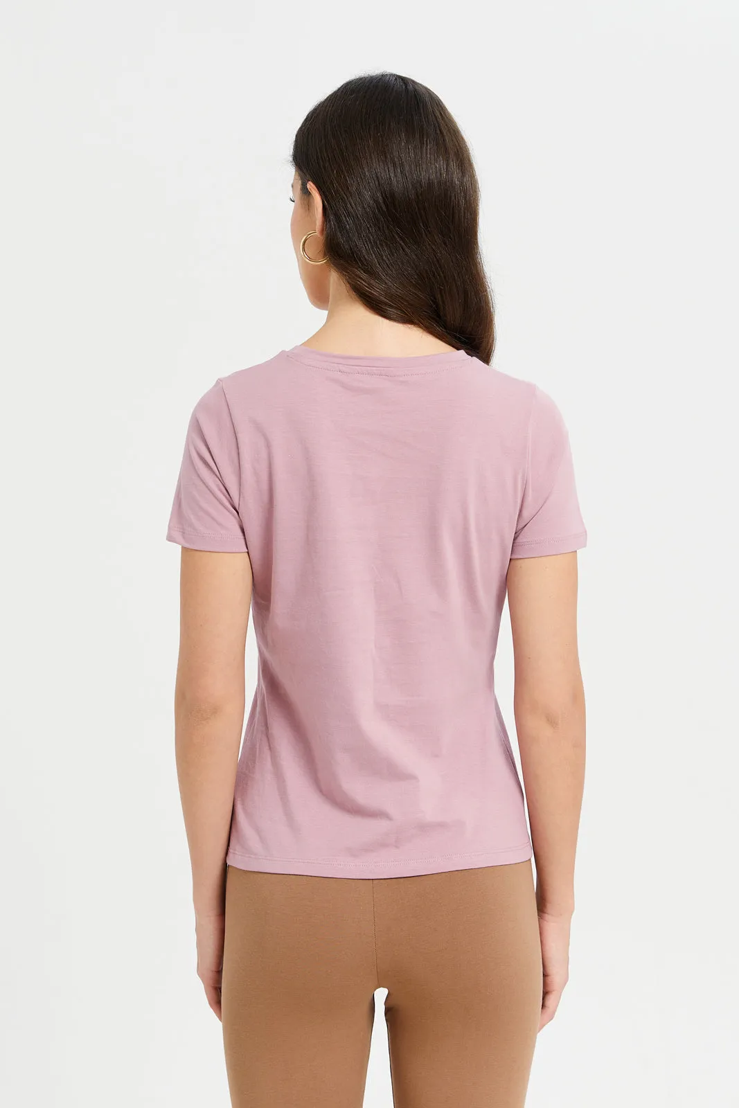 Women Mauve Positive Embossed T-Shirt