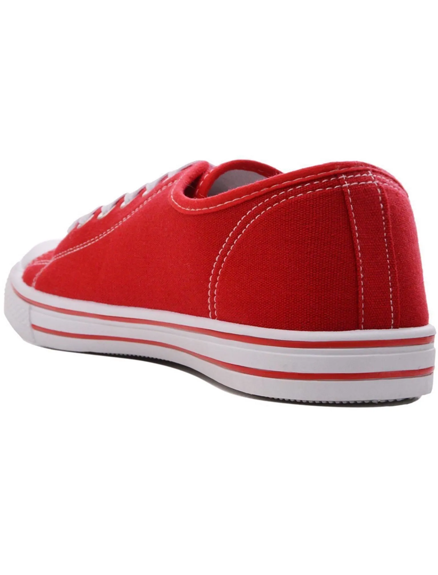 Womens Baltimore Low Top Lace Up Canvas Trainers In Red