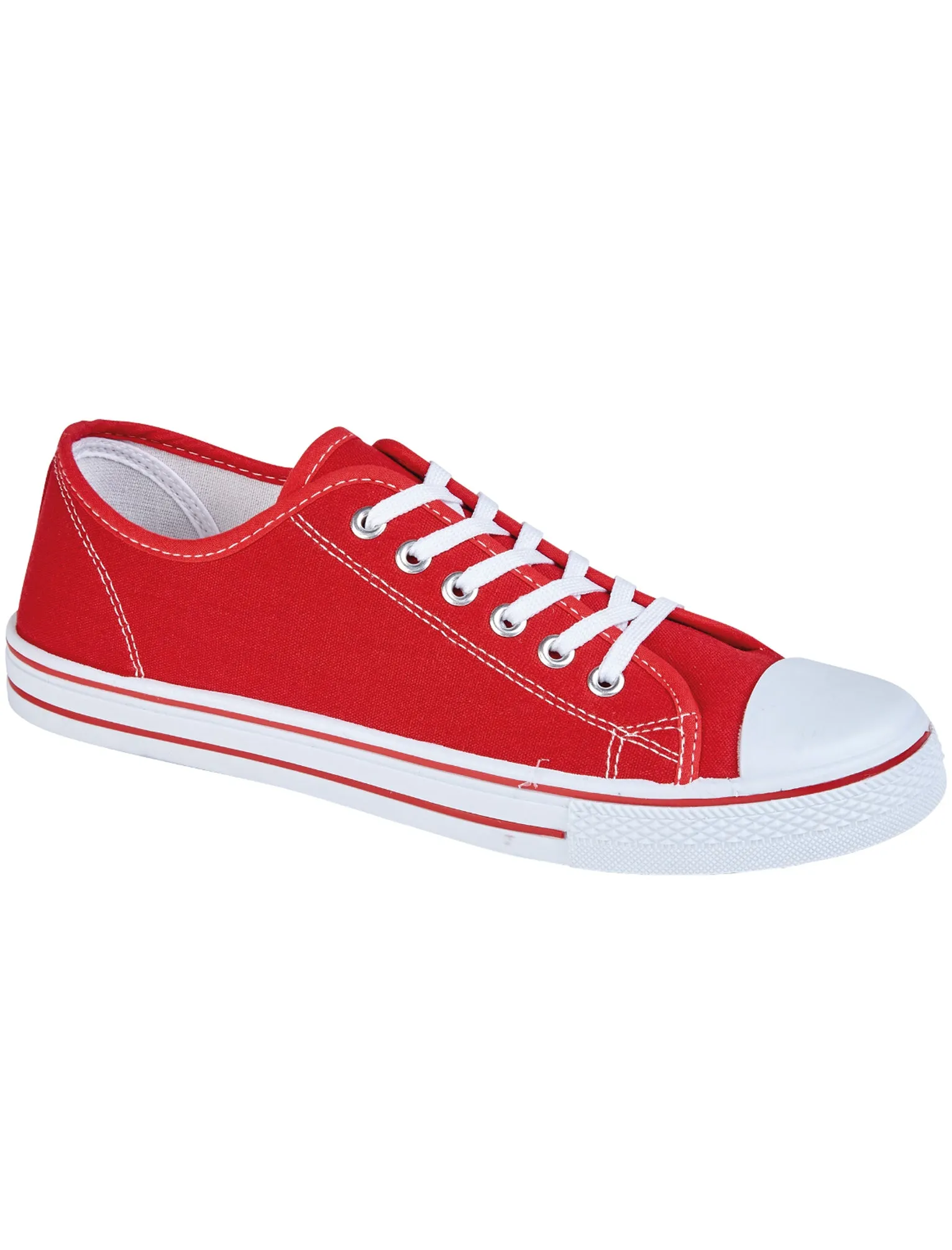 Womens Baltimore Low Top Lace Up Canvas Trainers In Red