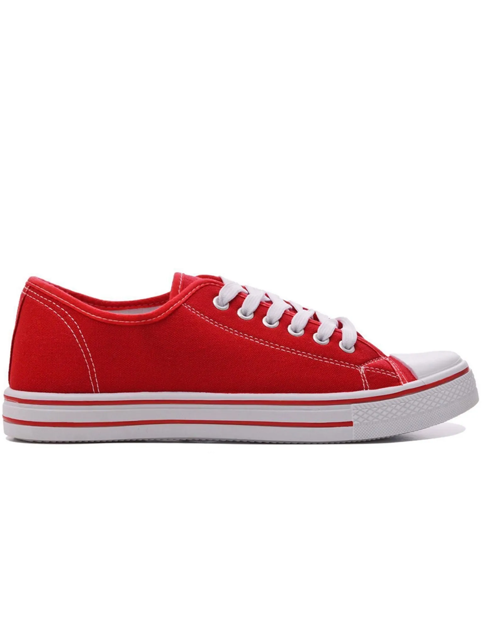 Womens Baltimore Low Top Lace Up Canvas Trainers In Red