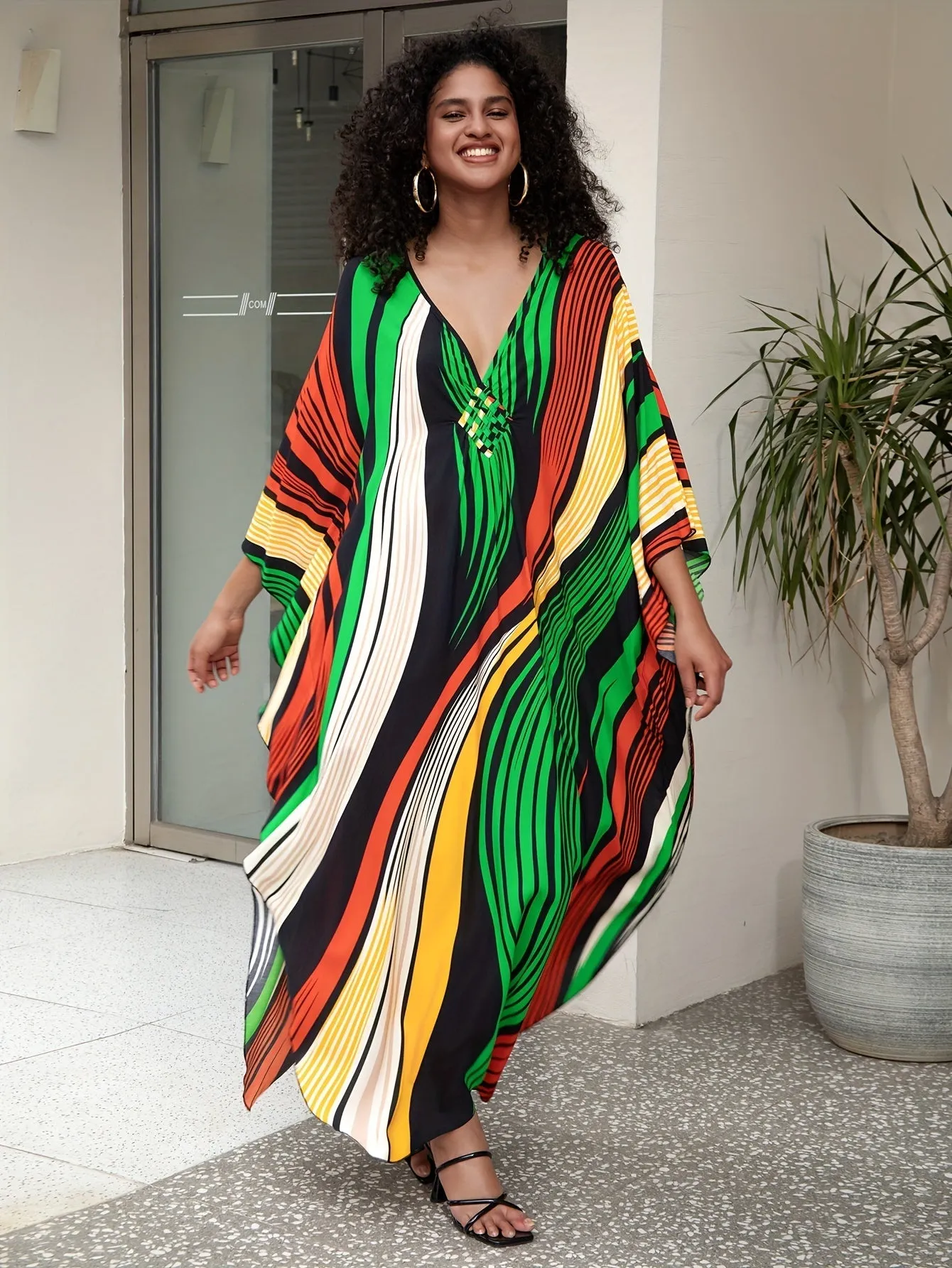 Women's Plus Size Bohemian Long Kaftan Dress, Lightweight Beach Cover-Up